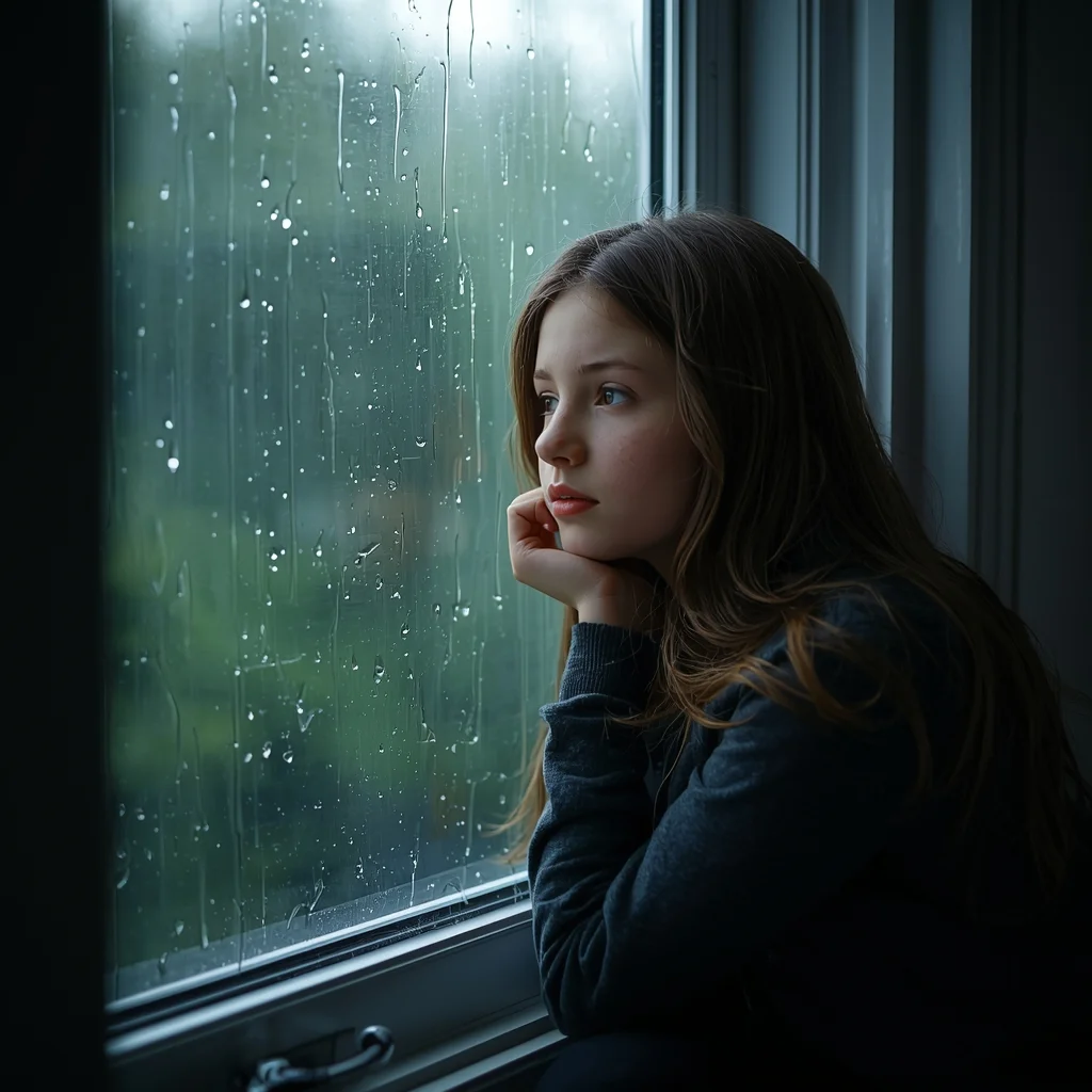 Rainy Day Window Girl – Emotional Lifestyle Aesthetic | Lighting Prompt Ideas