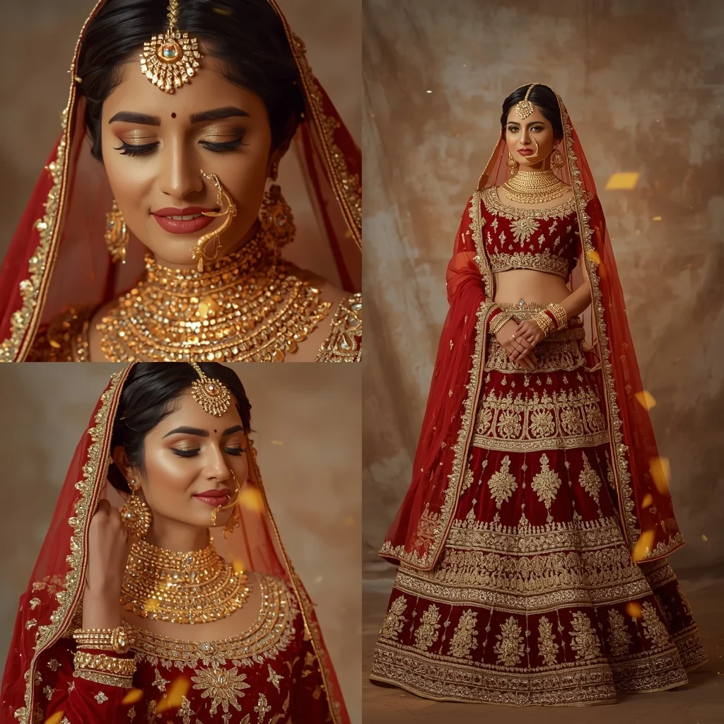 Royal Gold Zari Lehenga Indian Bride Luxury Composition | Ai Image Prompt