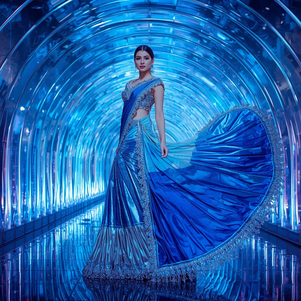 Sapphire Aurora Prism Saree with Infinity Glass Kingdom | Instagram Aesthetic Ai Prompt