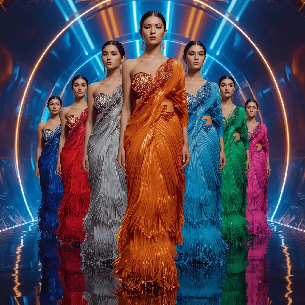 Sapphire Flame Infinity Hyperverse Saree with Multi Motion Poses and Neon Water Prism Quantum Megaverse | Prompt Generator