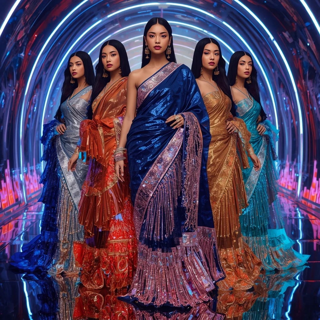 Sapphire Flame Quantum Infinity Saree with Multi Motion Poses and Neon Water Prism Eternal Hyperverse | Instagram Girl Gemini Prompt