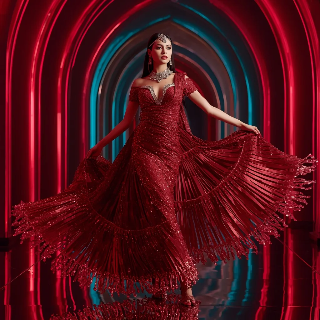 Scarlet Diamond Mirage Saree with Floating RGB Palace | Ai Prompt For Instagram