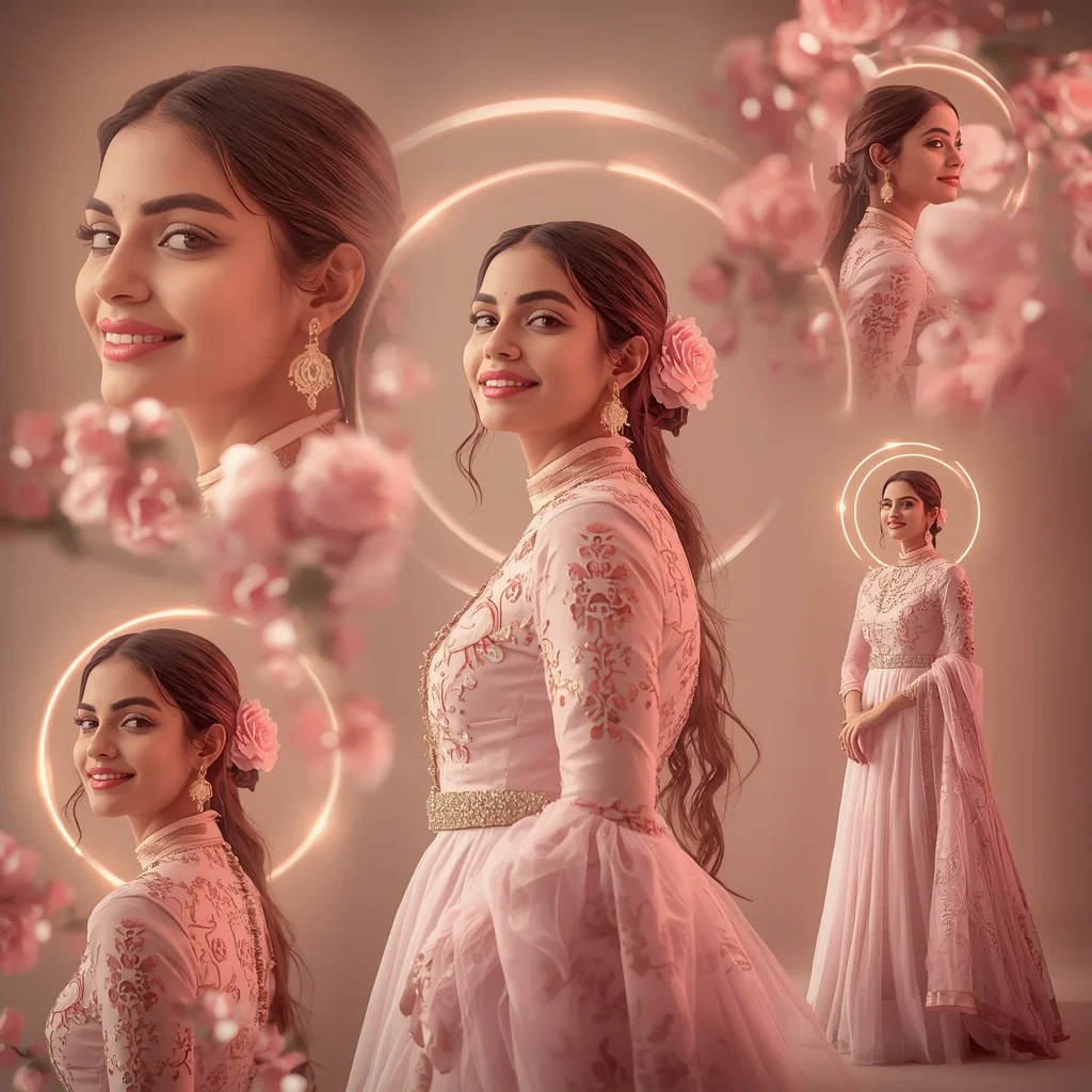 Soft Rose Pastel Western Gown Traditional Premium Composition | Gemini Ai Photo Prompt Copy Paste