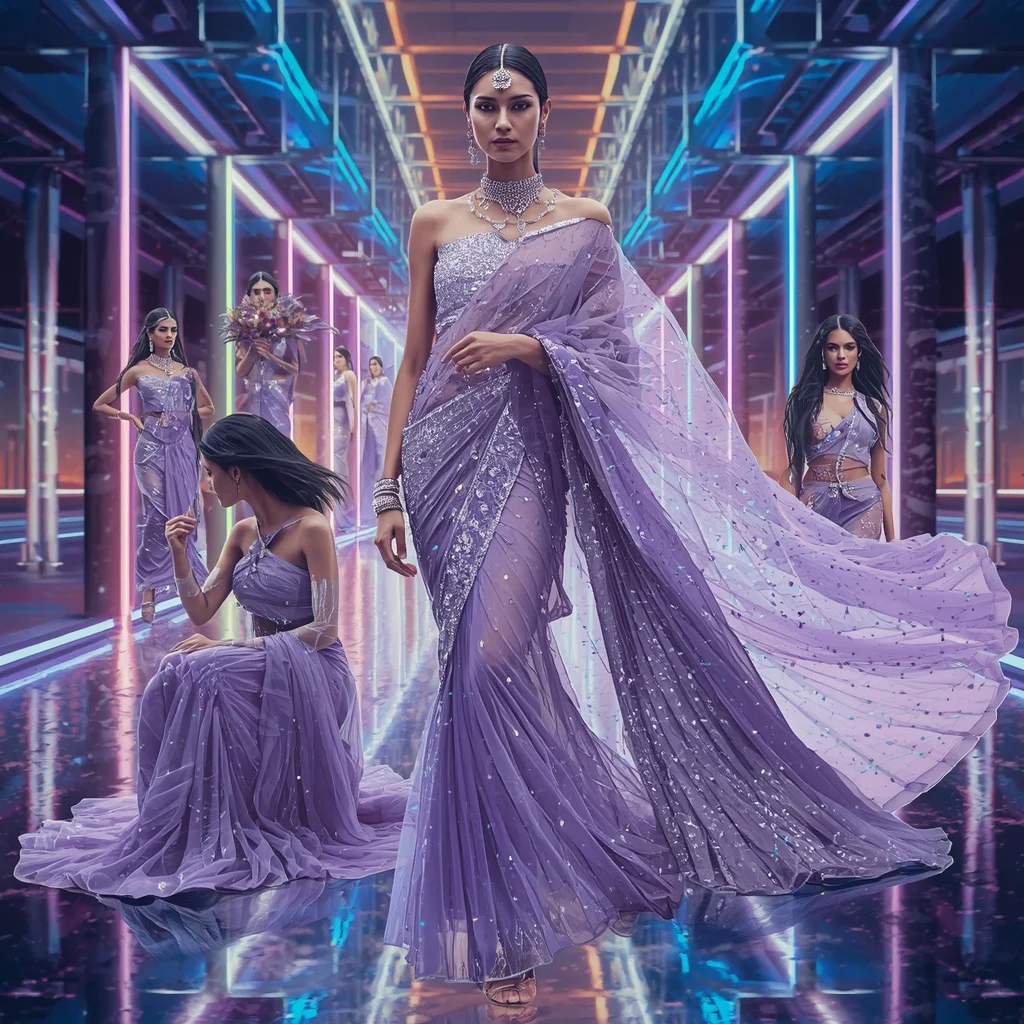 Titanium Aurora Royale Saree with Infinity Neon Orbit Fortress | Instagram Highlight Cover Ai Prompt
