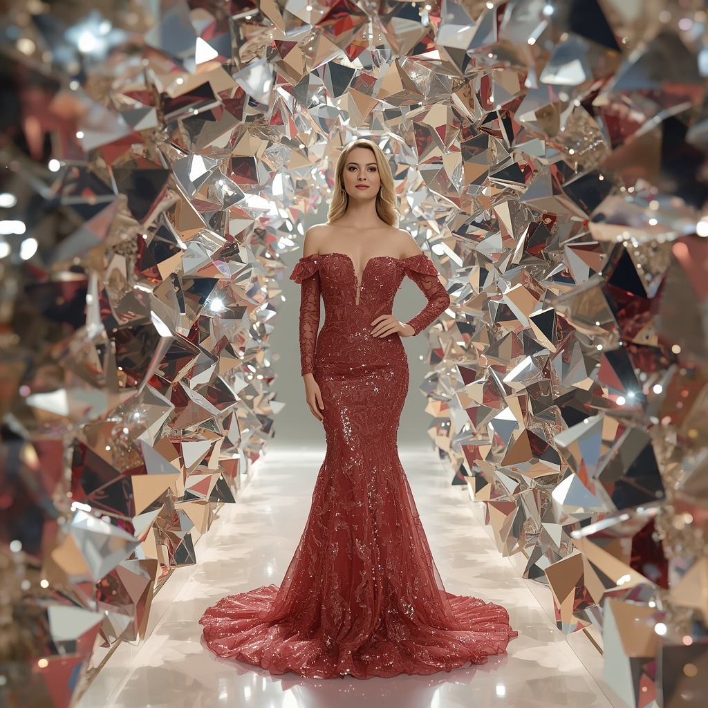 Western Dress Crystal Shard Tunnel Collage Luxury Cinematic Fashion | 3d Animation Ai Prompt