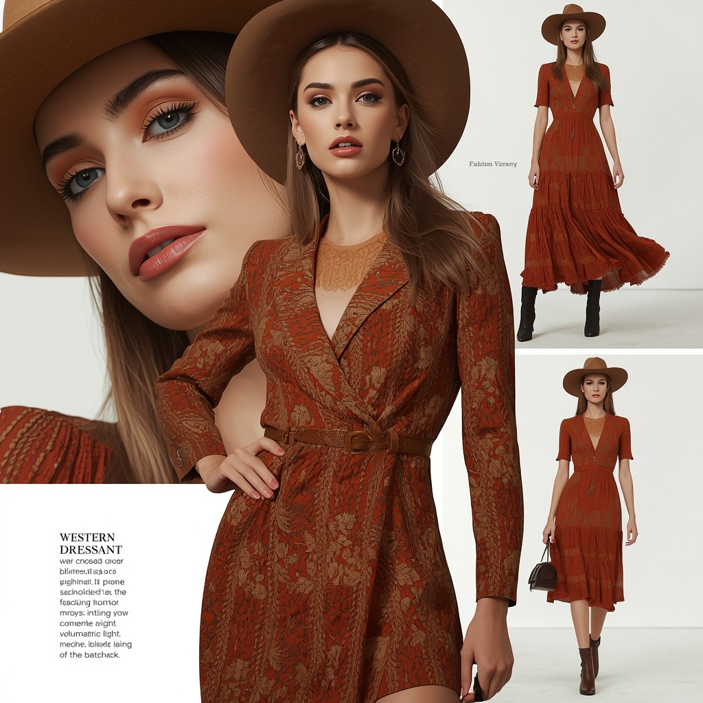 Western Dress Fashion Magazine Cover Collage Editorial Cinematic | Female Model Ai Prompt