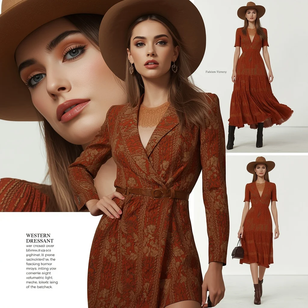 Western Dress Fashion Magazine Cover Collage Editorial Cinematic | Female Model Ai Prompt