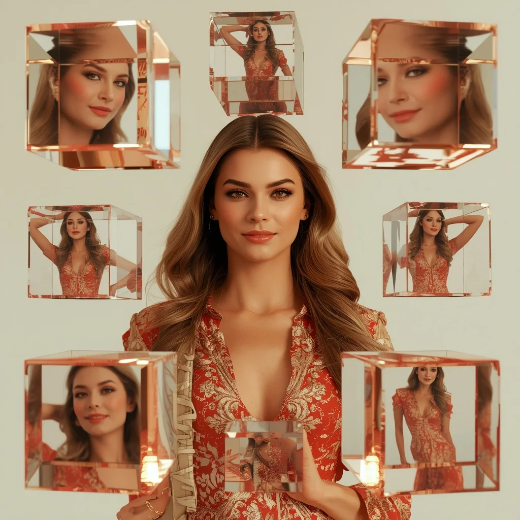 Western Dress Floating Glass Cubes Collage Luxury Cinematic Fashion | Bridal Ai Prompt