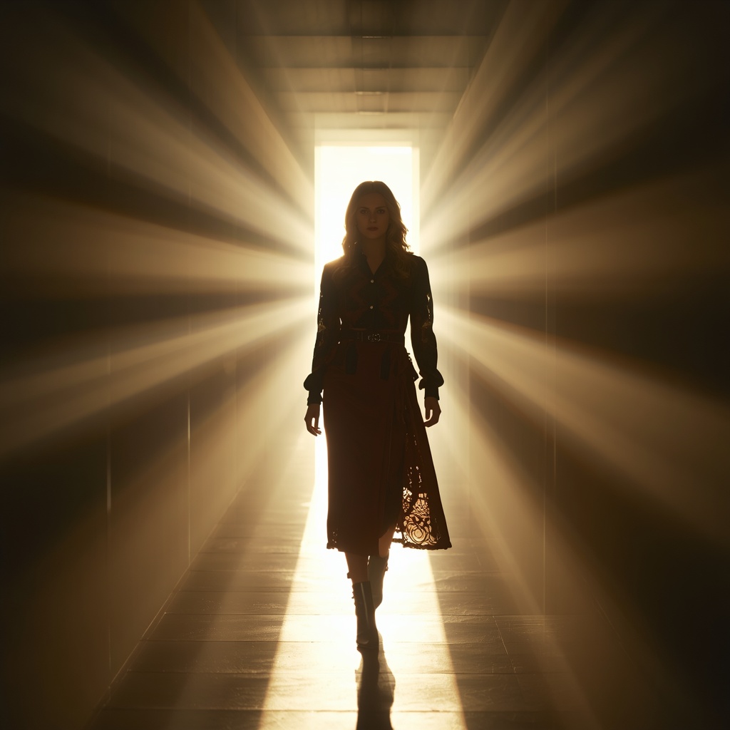 Western Dress Light Beam Corridor Collage Premium Cinematic Fashion | Bridal Ai Prompt