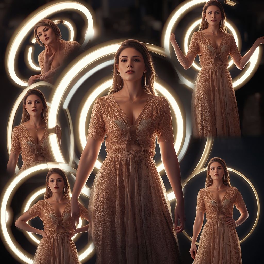 Western Dress Light Pulse Rings Collage Modern Cinematic Fashion | New Design Ai Prompt