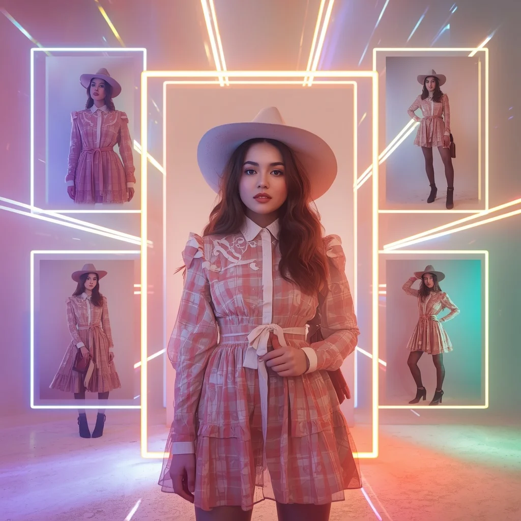 Western Dress Neon Frame Burst Collage Modern Cinematic | Romantic Ai Prompt