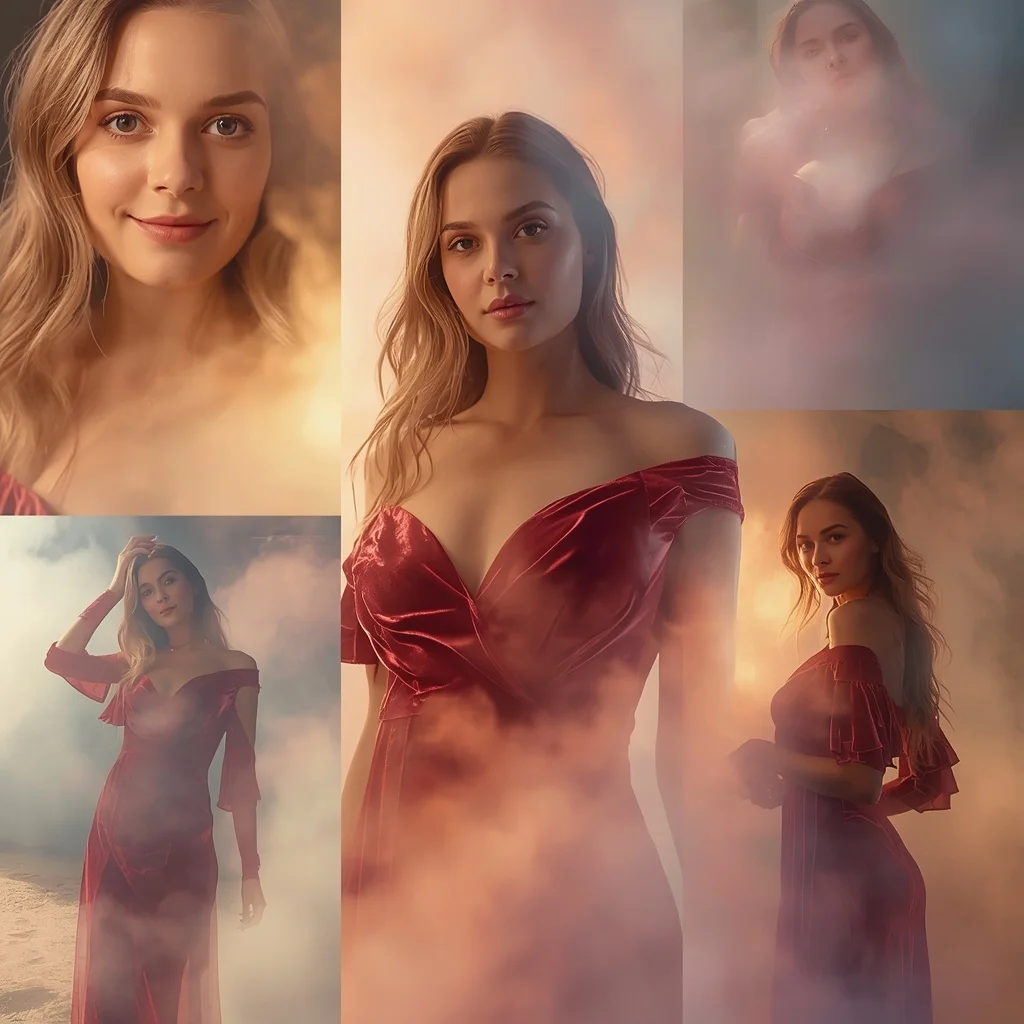Western Dress Soft Velvet Glow Collage Dream Cinematic Fashion | Beautiful Woman Ai Prompt